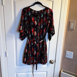 W118 by Walter Baker Black Mini Dress with Red & Teal Abstract Print